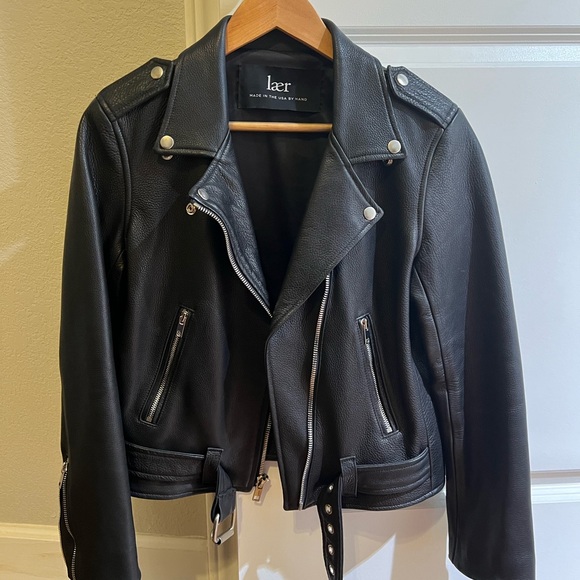 Laer Black Leather Biker Jacket | made in the USA | women’s size M - Picture 3 of 5